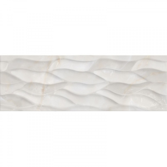 Tajmahal Decorado Hojas Onix 25×75 – Γυαλιστερό ανάγλυφο πλακάκι λευκής μάζας με μοτίβο φύλλων και απομίμηση όνυχας